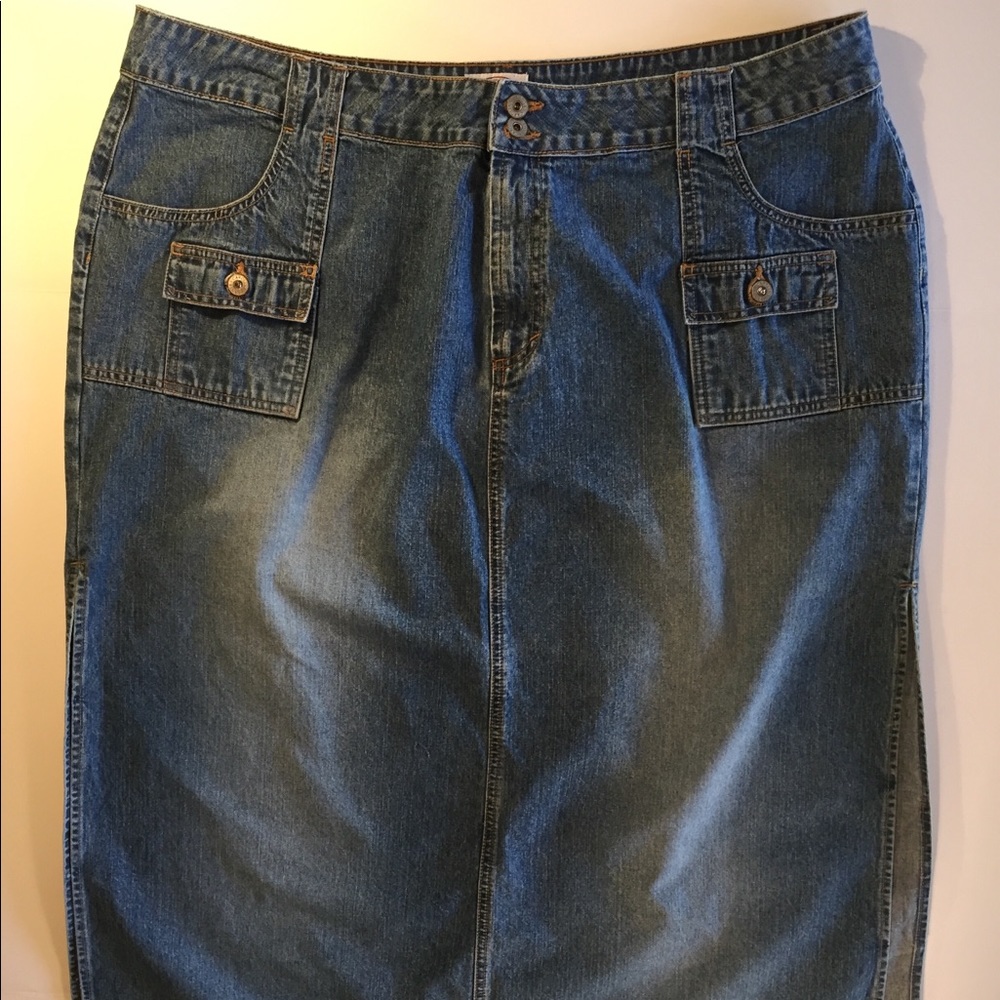 Cargo Skirt Cotton Below Knee Blue Denim Sz 24W